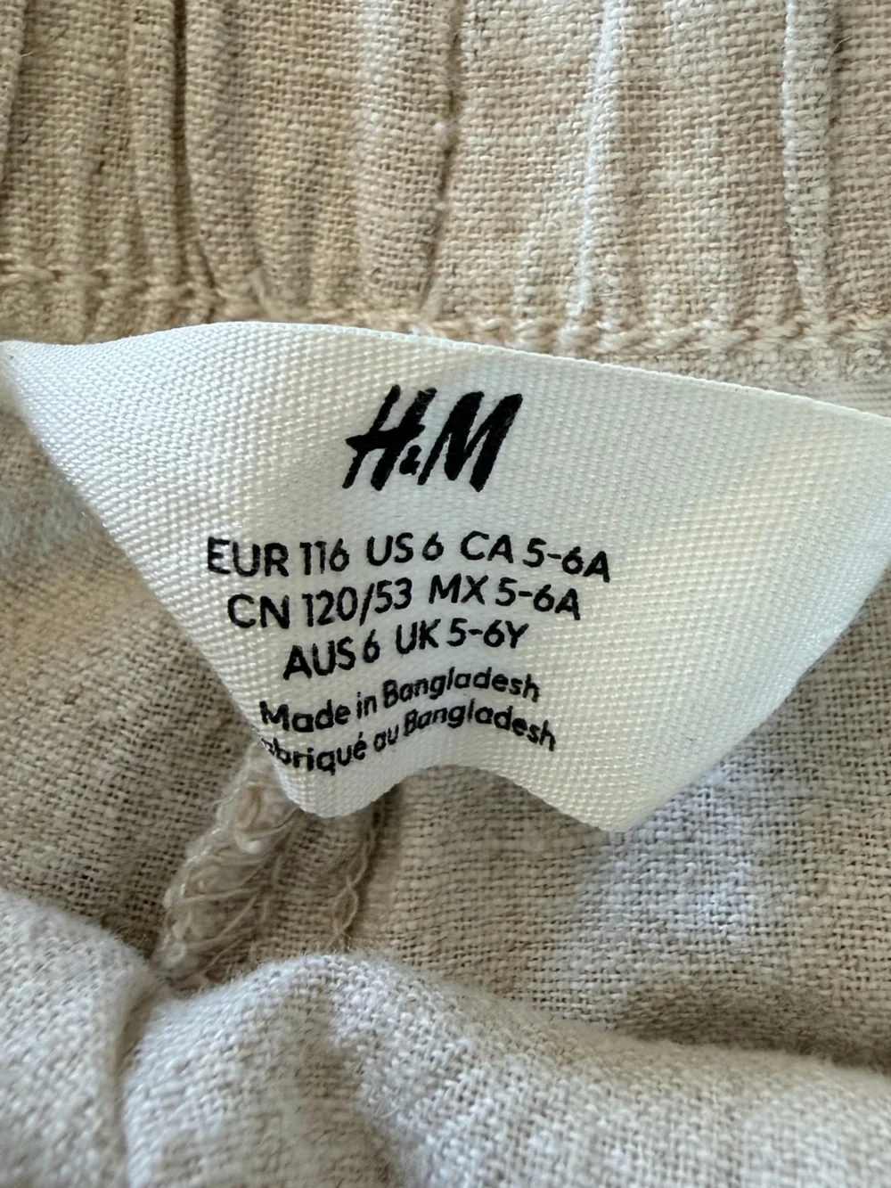 3/$15 H&M Drawstring Neutral Linen Blend Shorts Size 6Y Beige Summer Outfit
